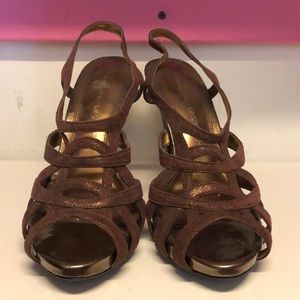 Brown Metallic Strappy Heeled Sandal